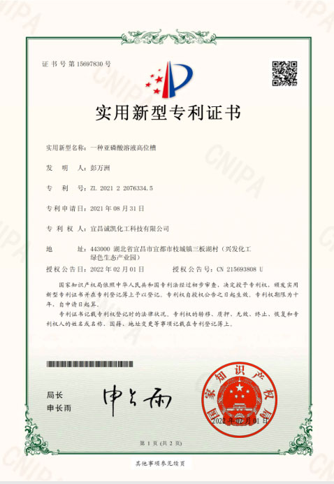 G1YC2154317-2E1 patent certificate